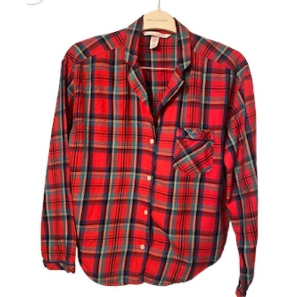 Victoria’s Secret Pajamas Red Plaid, Size S Drawstring Pants, Button Top. Cozy - Picture 2 of 7
